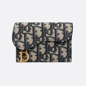 Dior Oblique Jacquard Card Holder in Blue and Beige